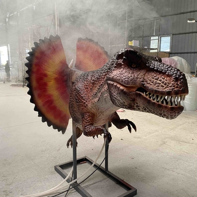 Realistisch animatronischer Dinosaurier Dilophosaurus Kopf mit Rauchwirkung