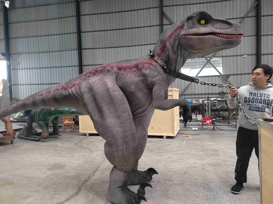 Lebensgröße Rot gestreifter Raptor Kostüm Rauchwirkungen